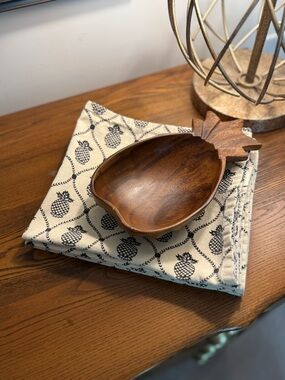 Wood Pineapple Bowl + 4 Placemats by Michaelian Home | Coastal Neutral Tabletop